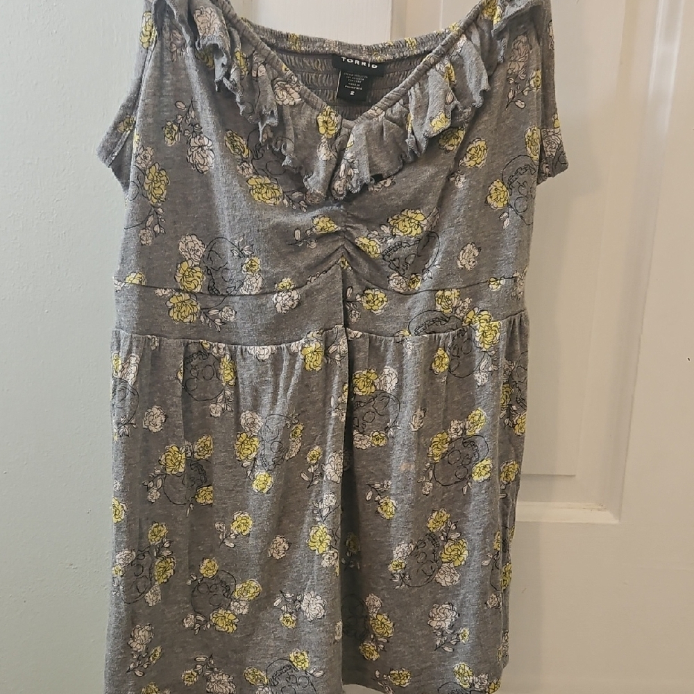 Torrid Gray and Yellow Floral Shirt